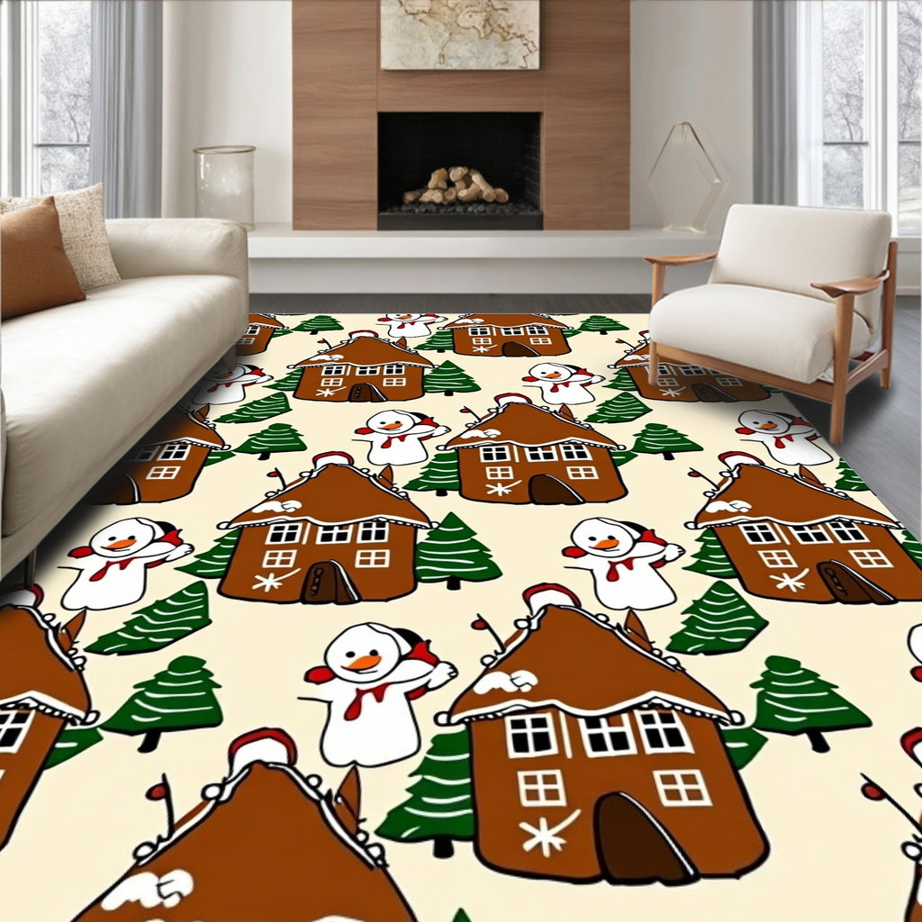 Gingerbread Houses and Snowmen Christmas Throw Rug