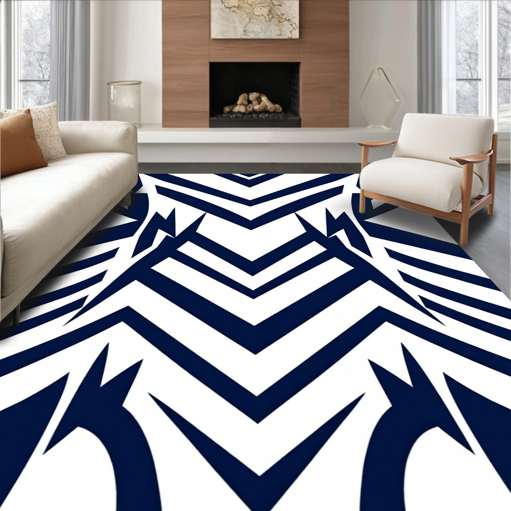 Bold Navy White Angular Design Rug