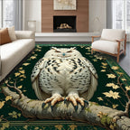 Majestic White Owl In Green Floral Border Rug
