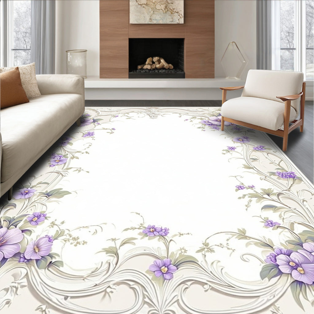 Floral Elegance With Lavender Vines Rug