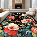 Vibrant Floral Butterfly Garden Pattern Rug