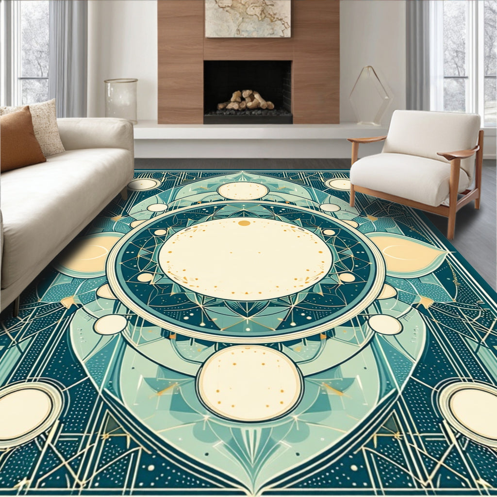 Vintage Teal Geometric Mandala Rug