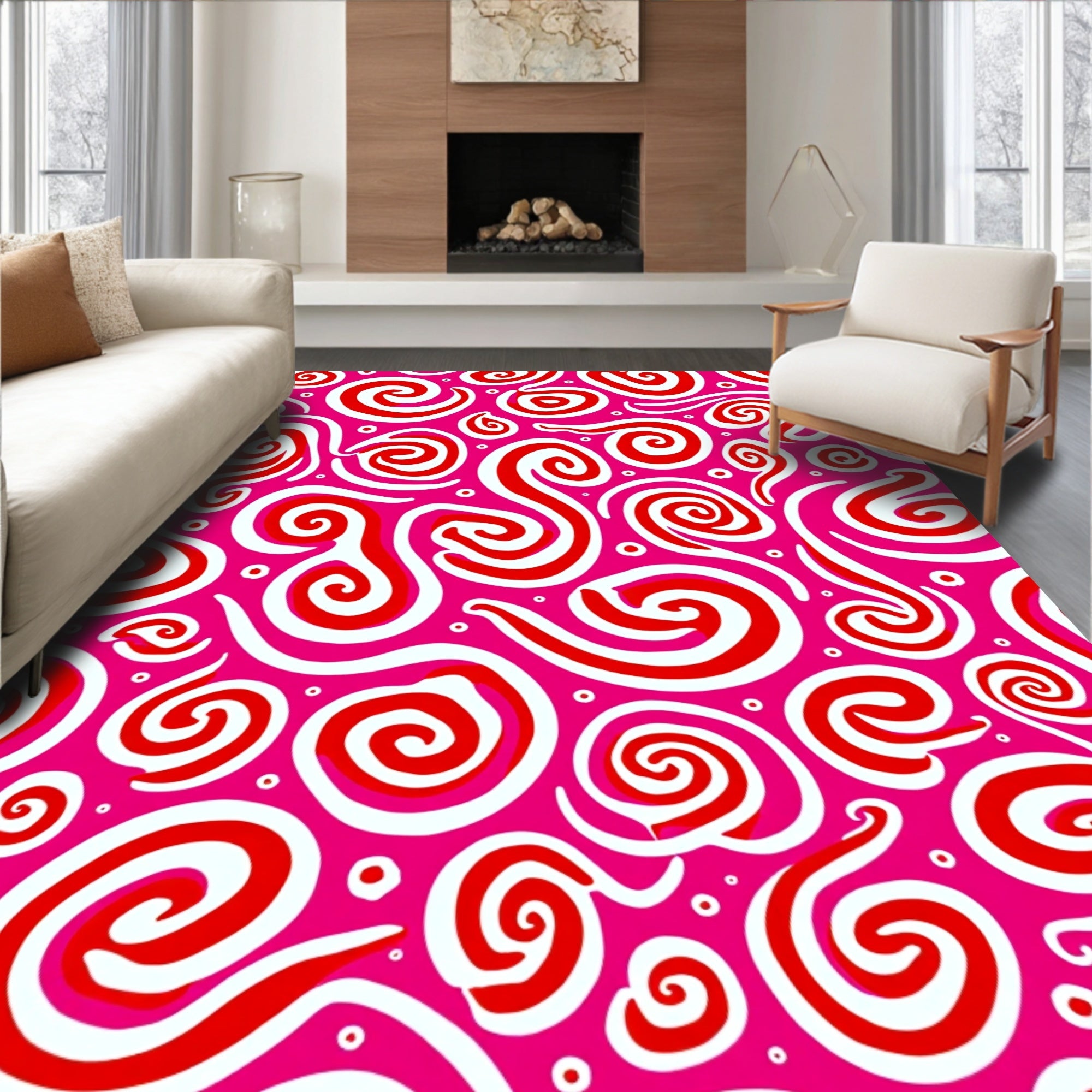 Vibrant Pink Swirls and Dots Rug