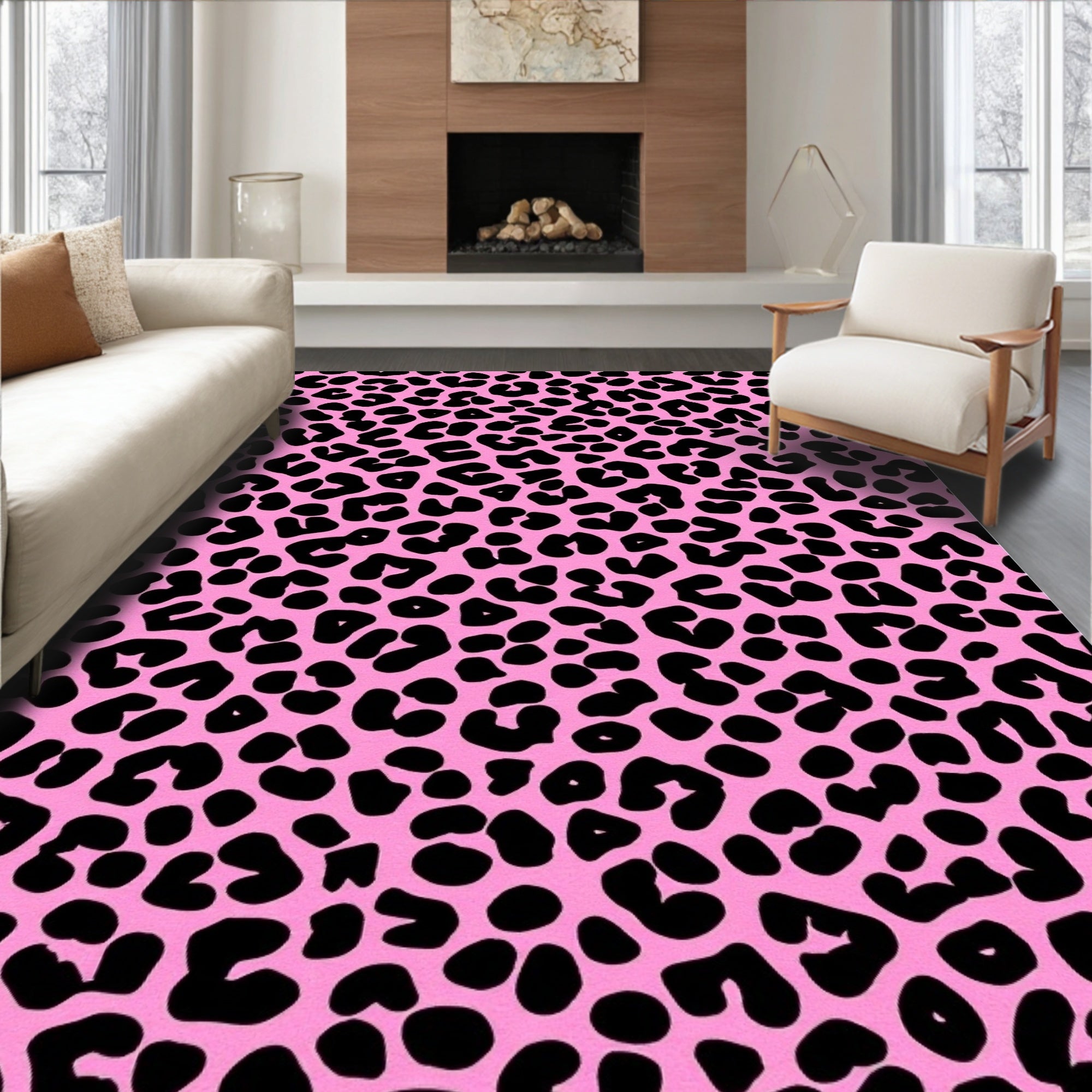 Pink Leopard Print Pattern Rug