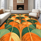 Orange Teal Fan Pattern Geometric Rug