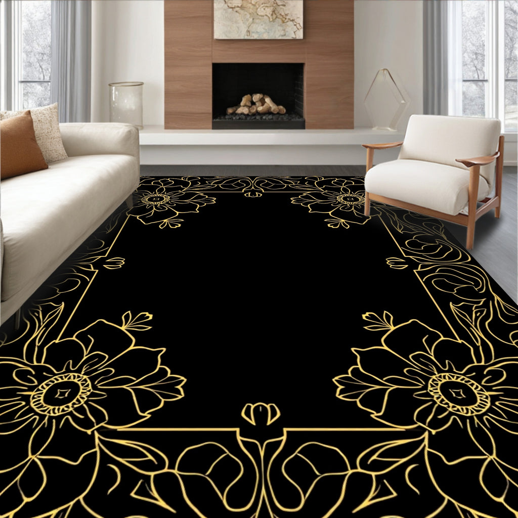 Gold Floral Art Nouveau Border Design Rug