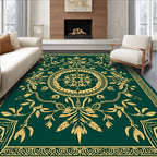 Emerald Green Golden Floral Mandala Design Rug