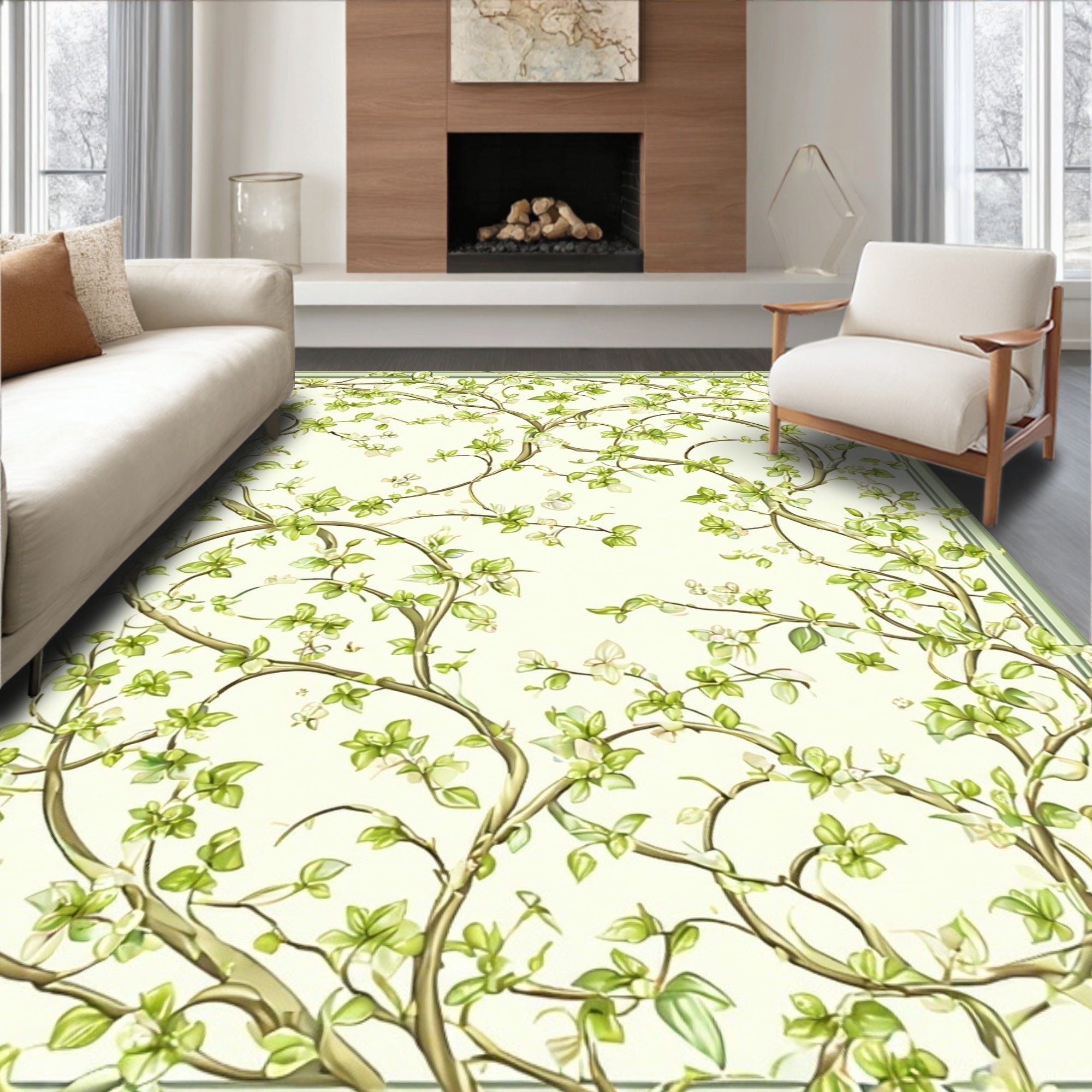 Delicate Vine With Green Leaves Rug