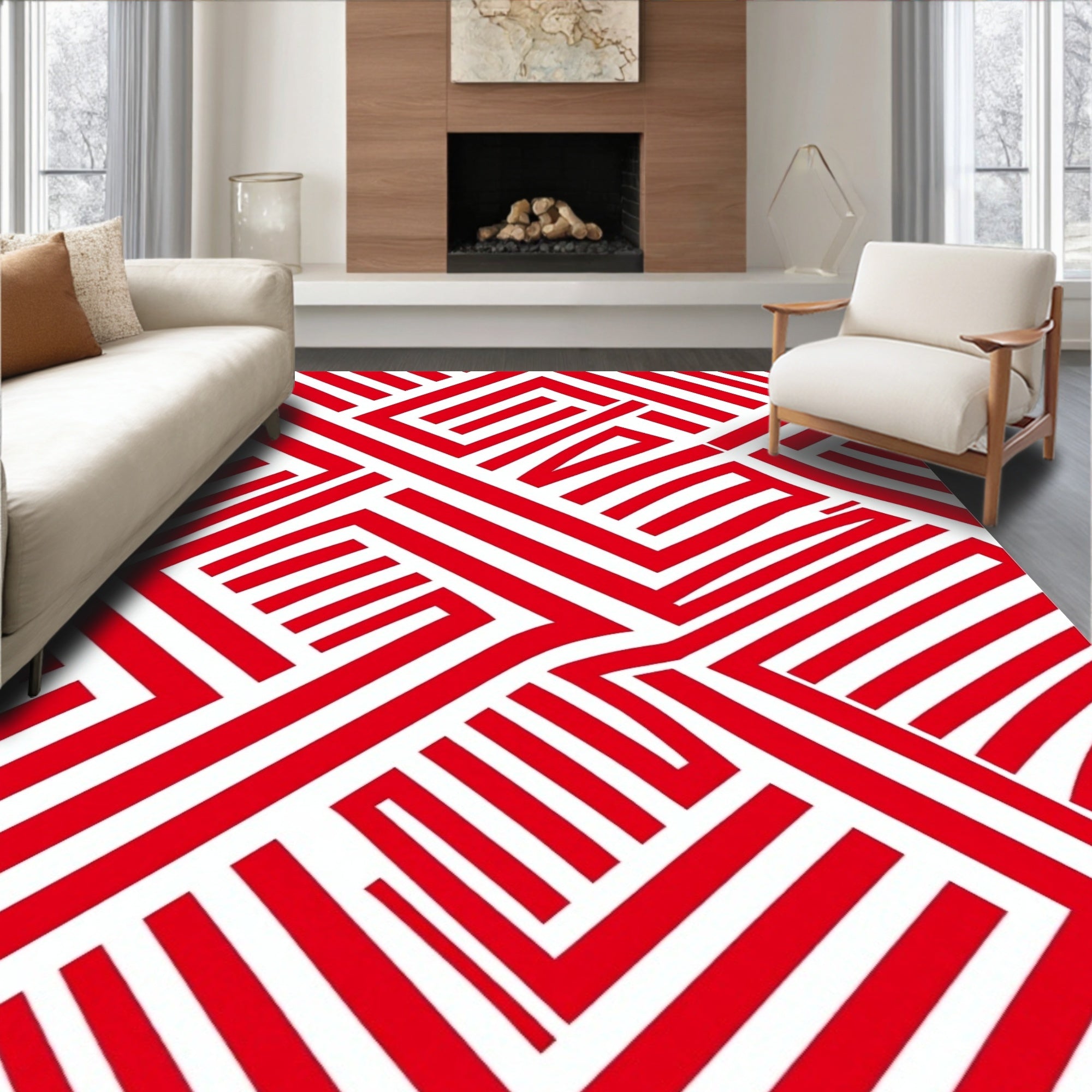All Over Red Geometric Pattern Rug