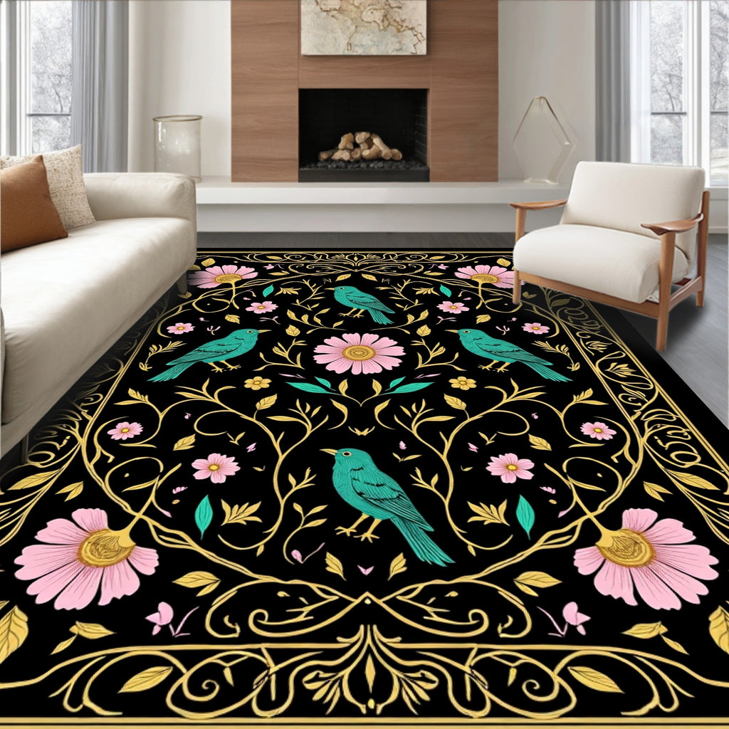 Birds Flowers Art Nouveau Rug