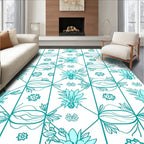 Teal Geometric Floral Arrangement Rug