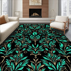 Deep Teal Floral Symmetry Rug