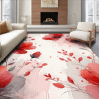 Red Floral Watercolor Blossom Art Rug