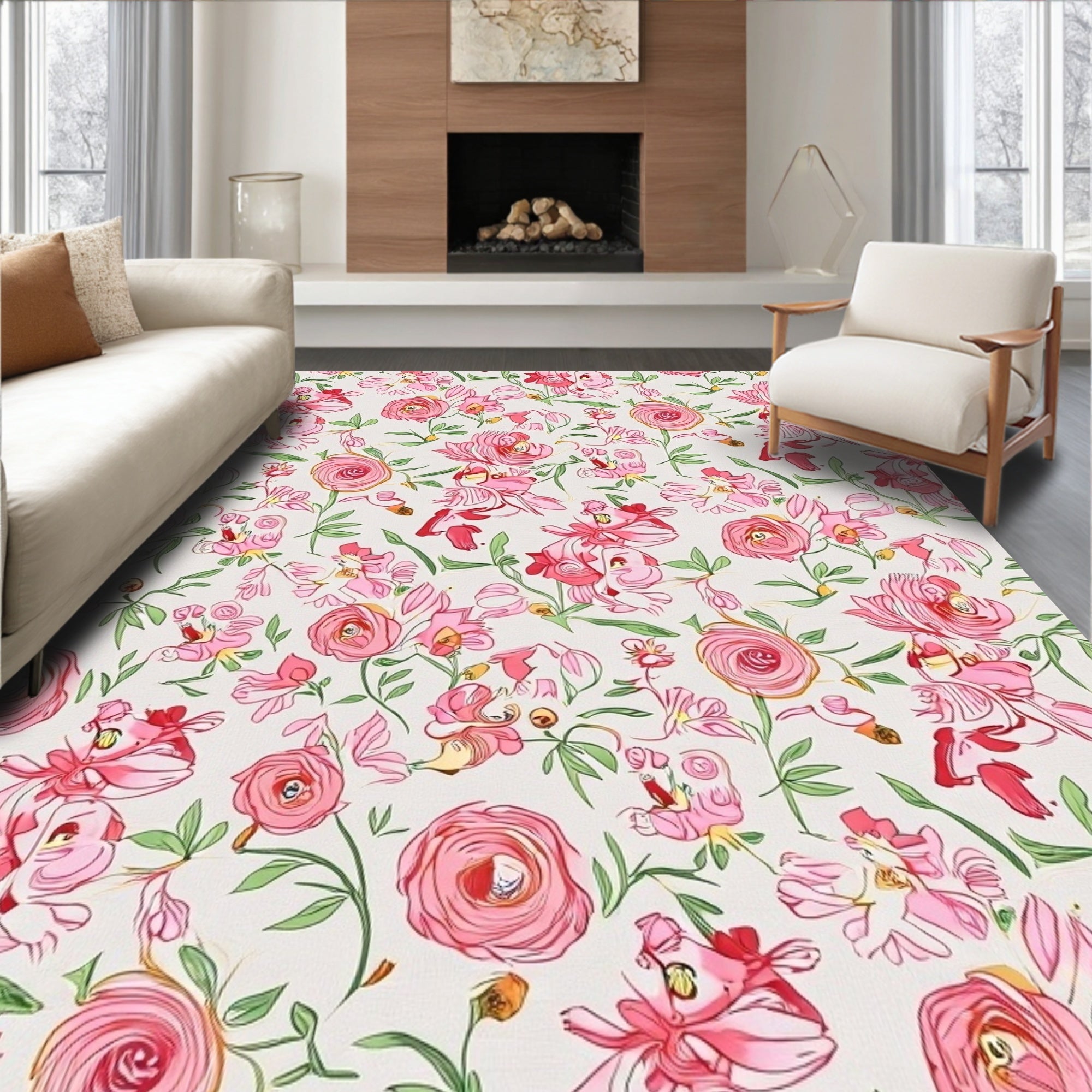Pink Floral Arrangement Abstract Design Rug