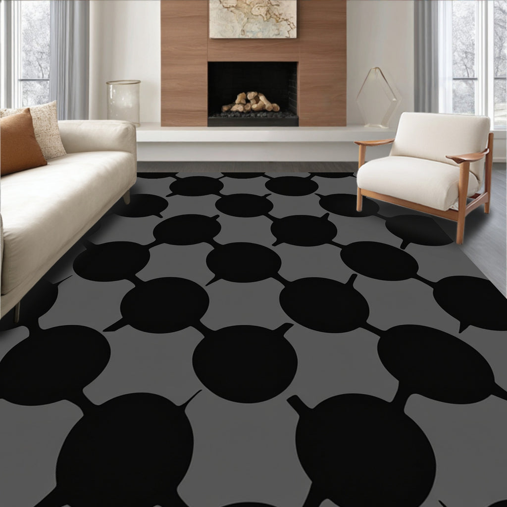 Monochrome Abstract Circle Pattern Surface Rug