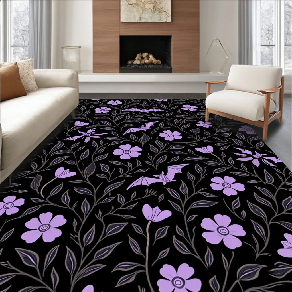 Gothic Bat Flower Vine Pattern Rug