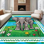 Whimsical Elephant Floral Nature Scene Rug