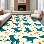Whimsical Teal Dinosaur Pattern Rug