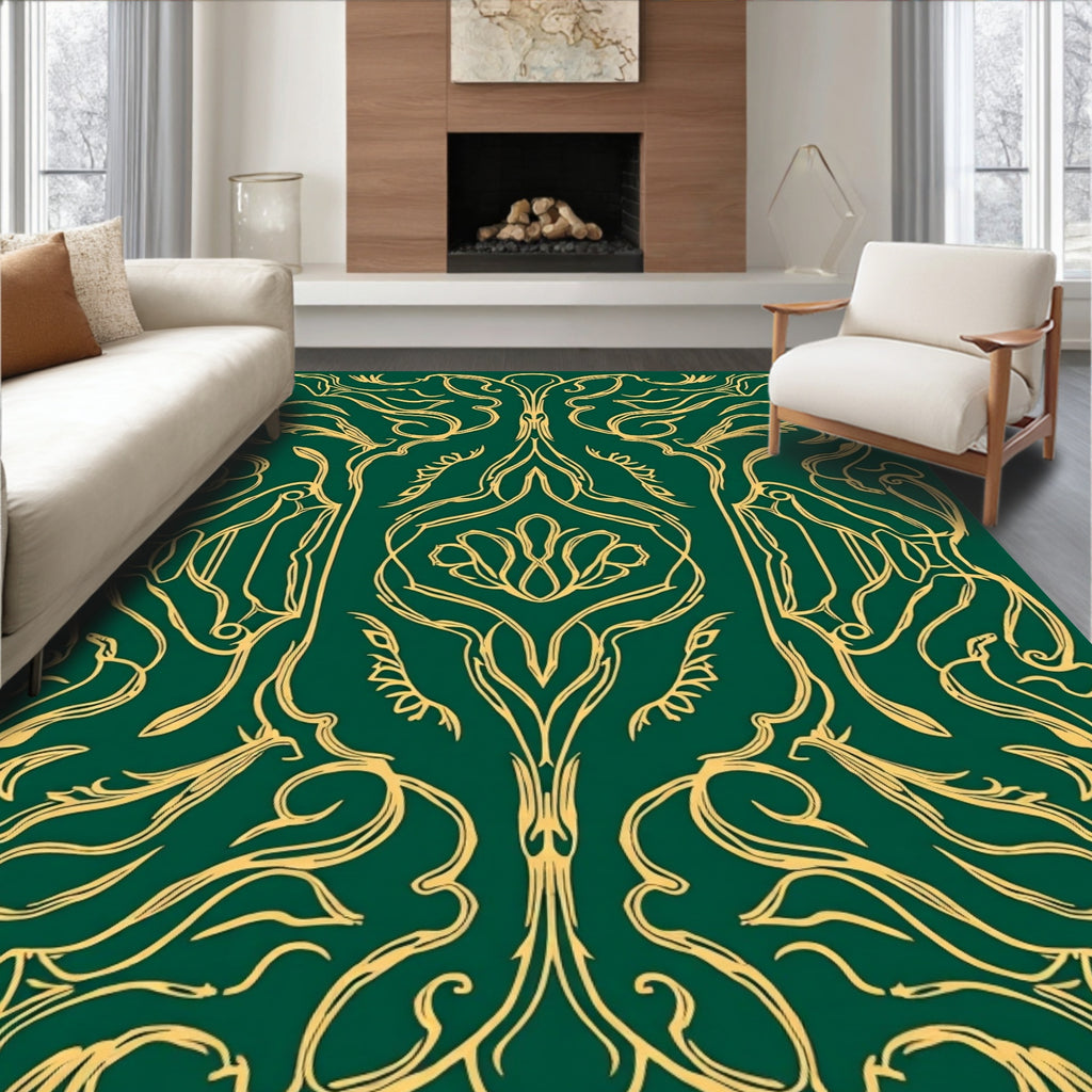 Green Gold Art Nouveau Swirl Rug