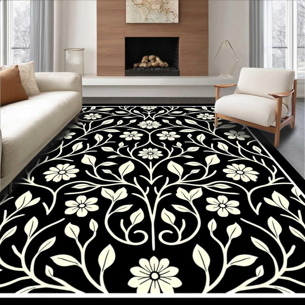 Cream Floral Branch Pattern Rug