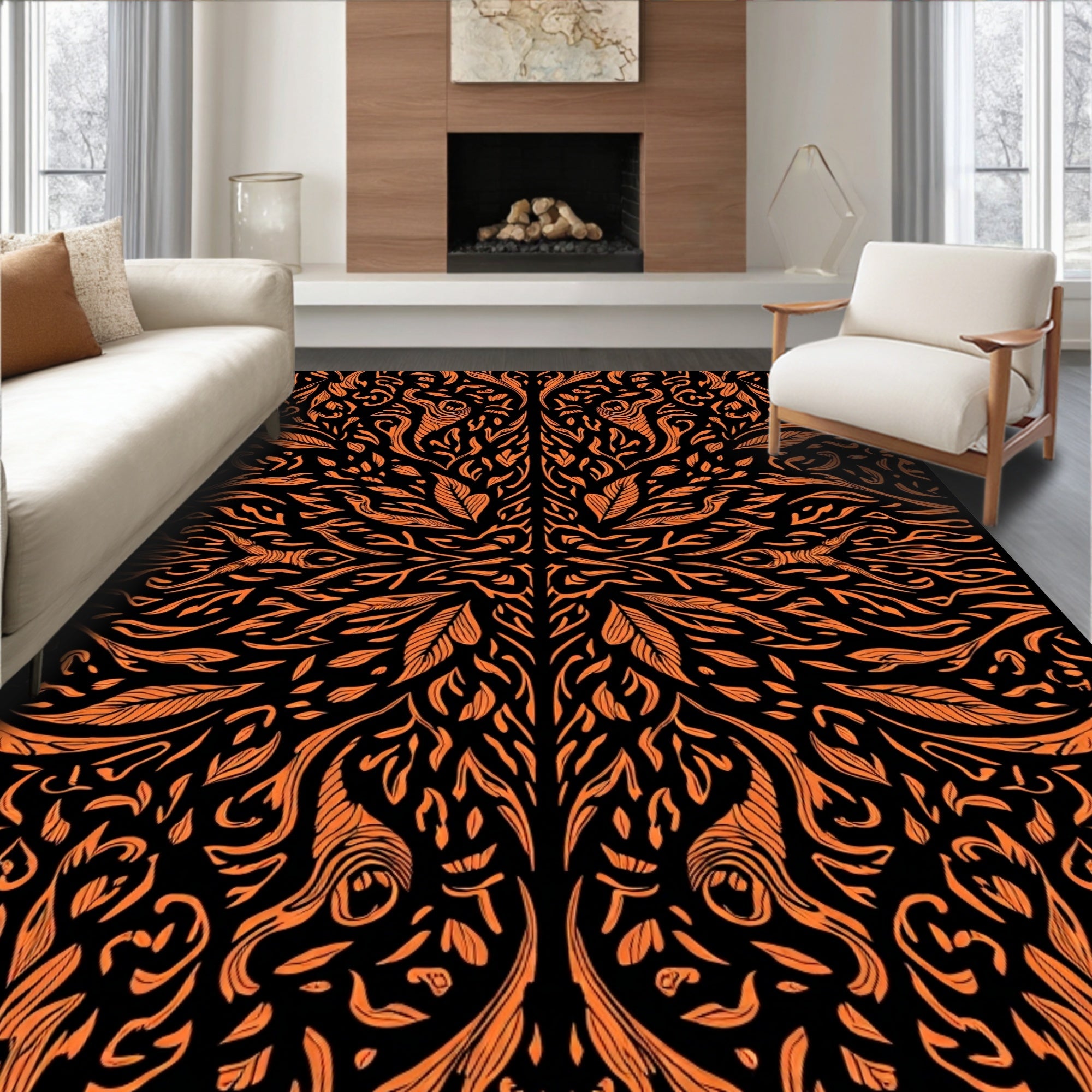 Orange Abstract Swirls Pattern Rug