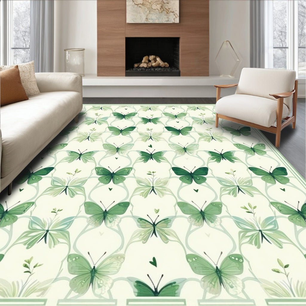 Green Butterfly Vine Pattern Rug