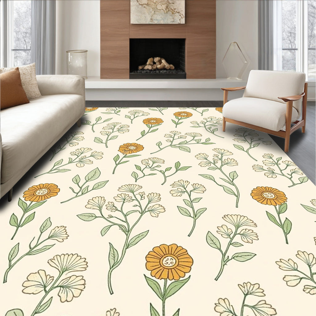 Whimsical Botanical Garden Floral Pattern Rug