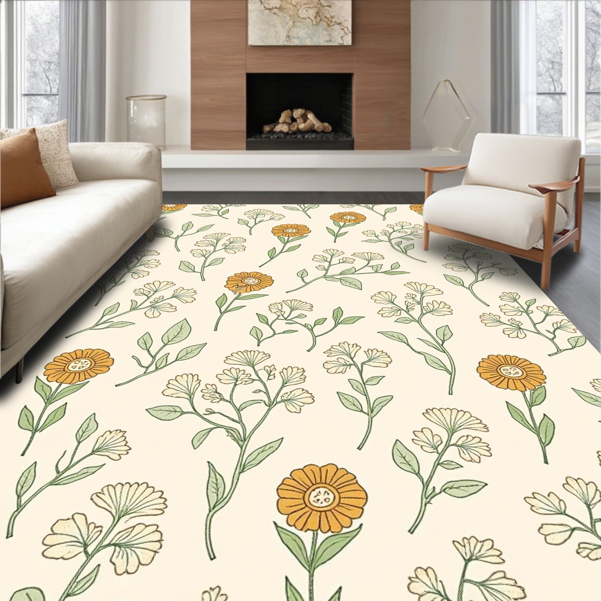 Whimsical Botanical Garden Floral Pattern Rug