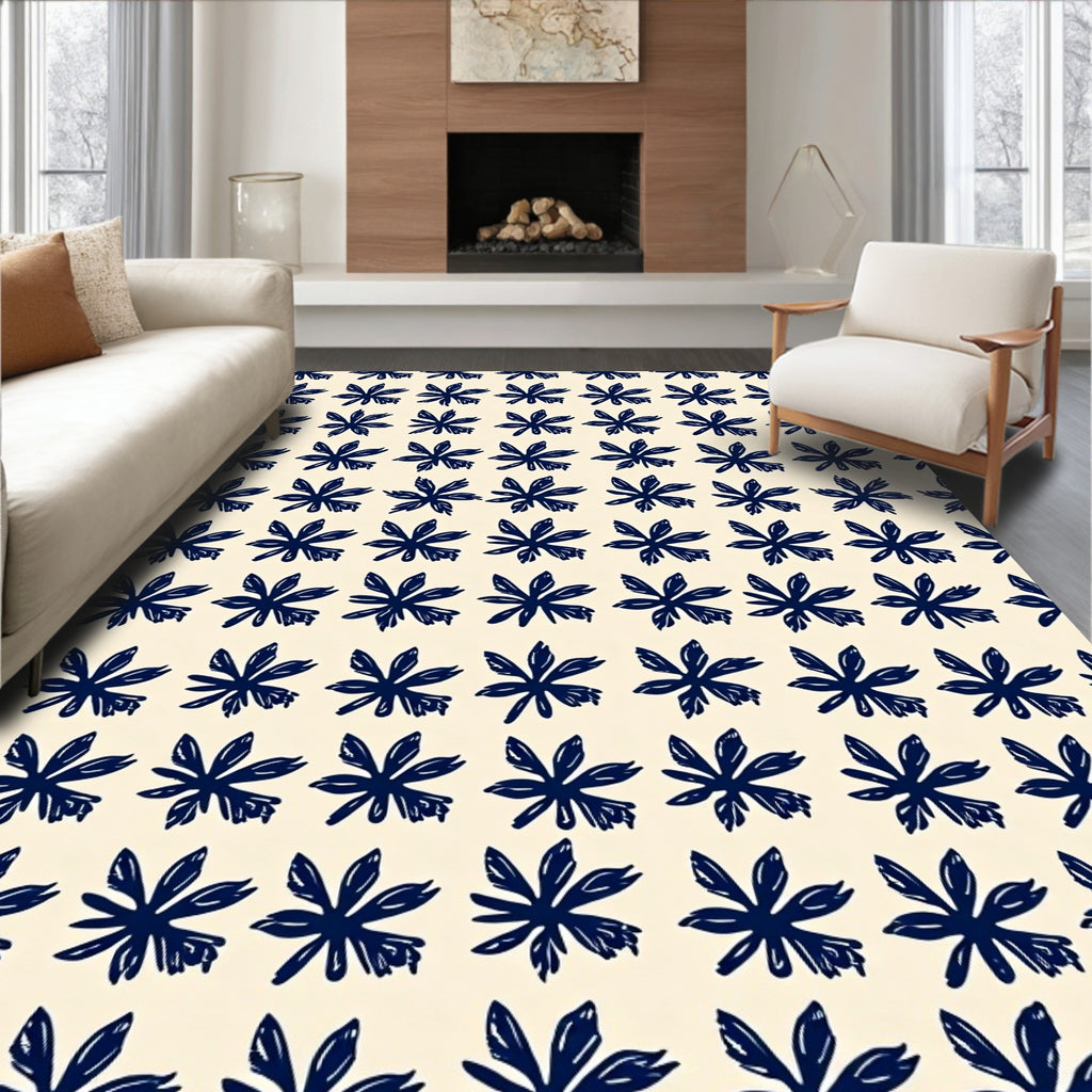 Navy Starburst Floral Pattern Rug