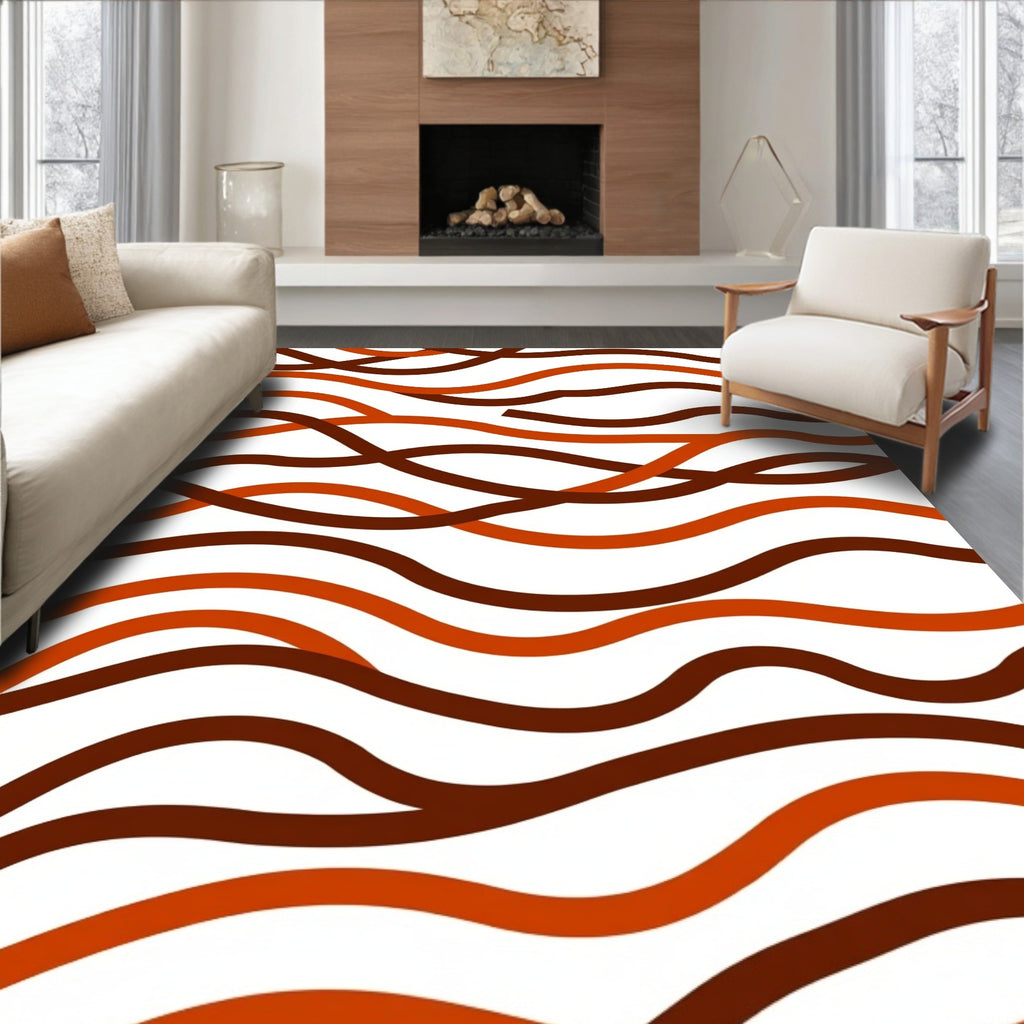 Crimson and Brown Wavy Stripe Composition Rug