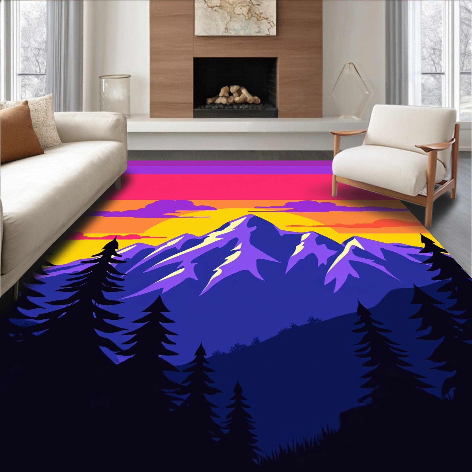 Vivid Sunset Mountain Scenery Rug