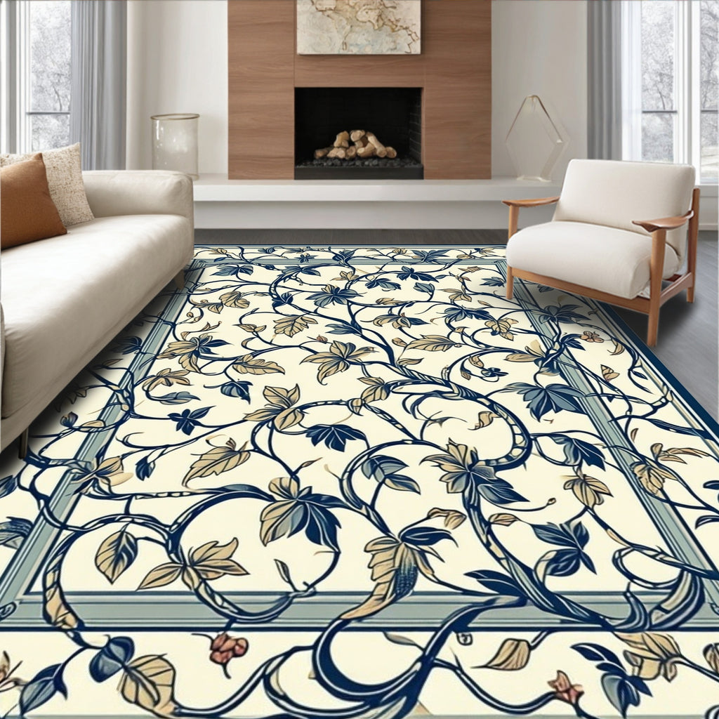 Vining Leaf Patterned Statement Design Rug