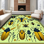 Bold Black Yellow Insect Garden Pattern Rug
