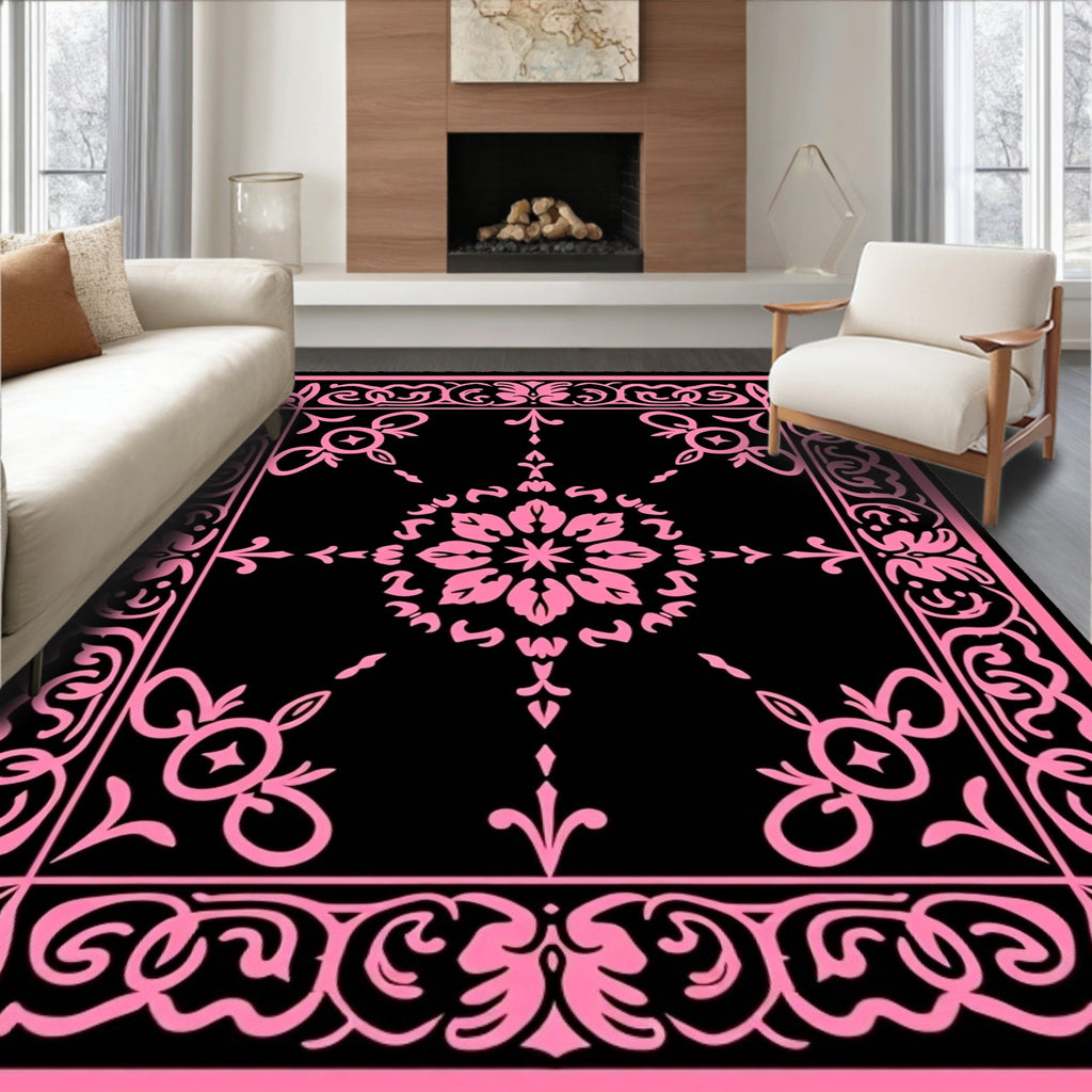 Exotic Pink Floral Border Design Rug