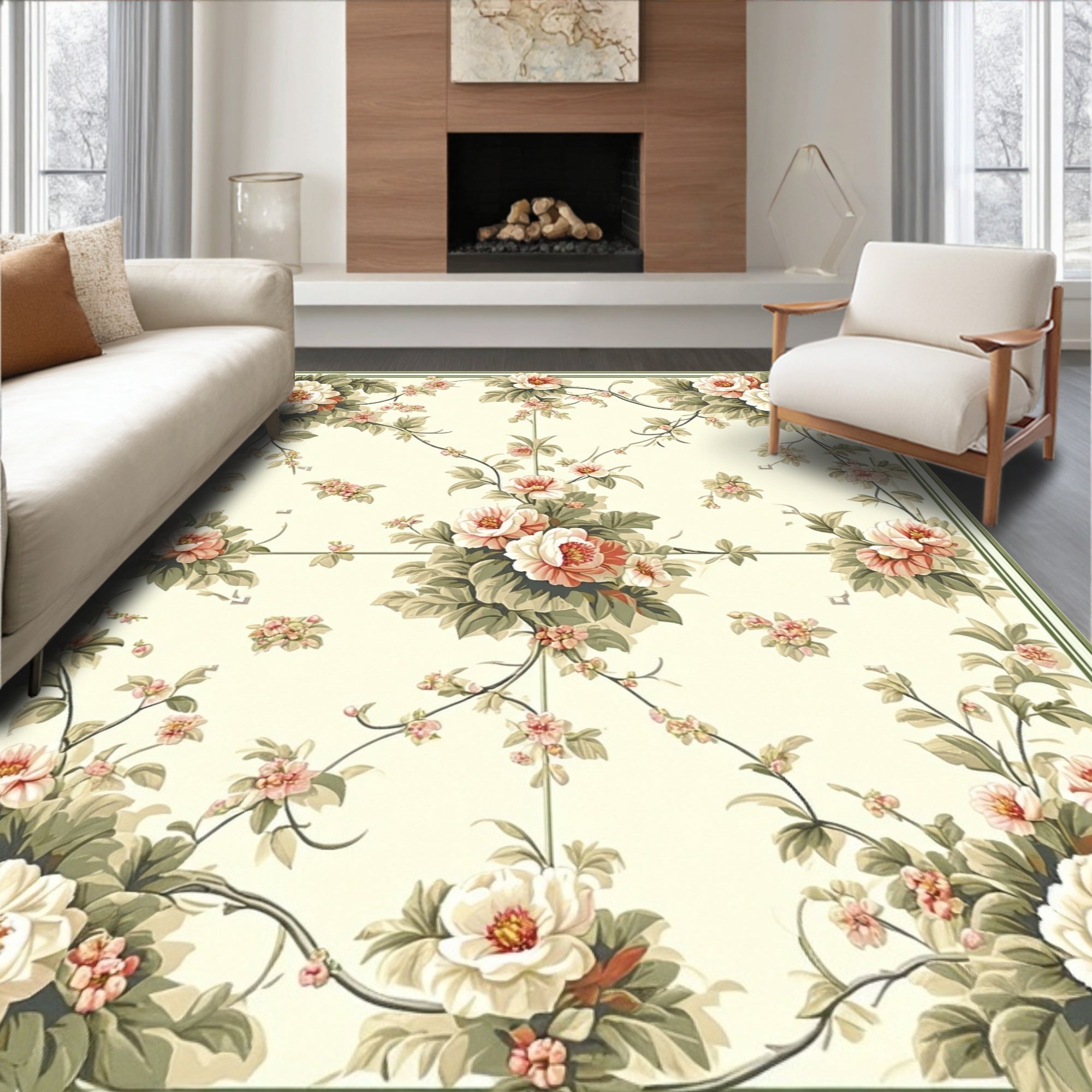 Romantic Floral Vines Pattern Rug