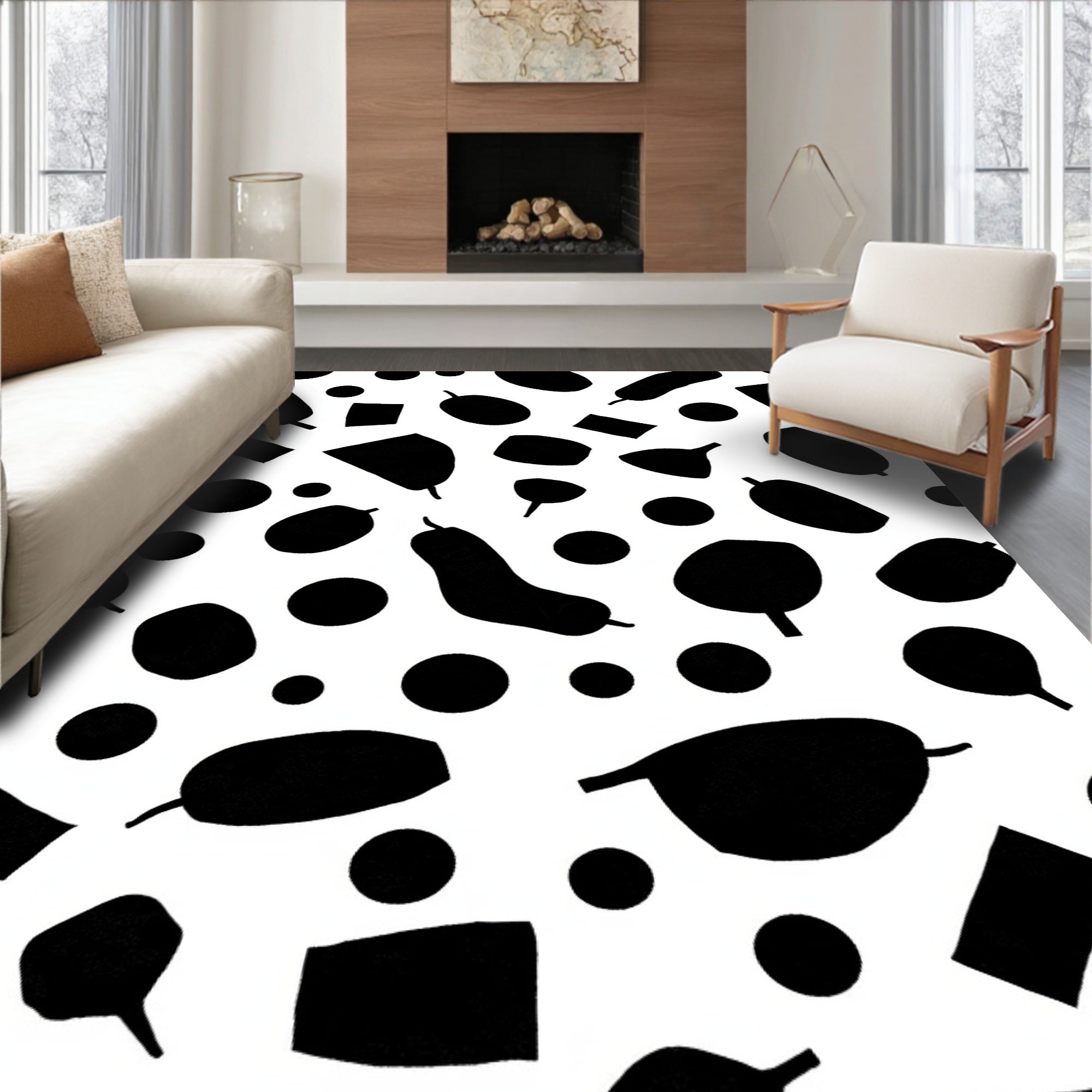 Black White Organic Shapes Rug