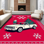 Christmas Elf with Truck Tree Snowflakes Rug