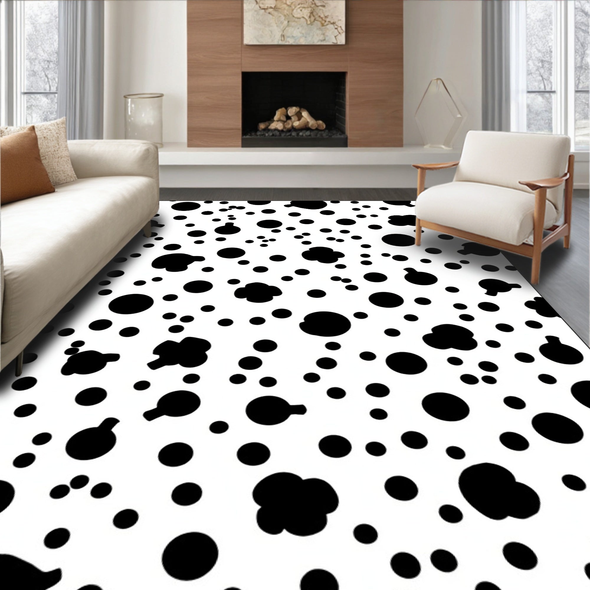 Simple Black White Spot Pattern Rug