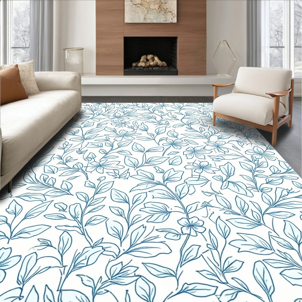 Delicate Blue Floral Vine Pattern Rug