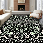 Black Light Green Floral Pattern Rug