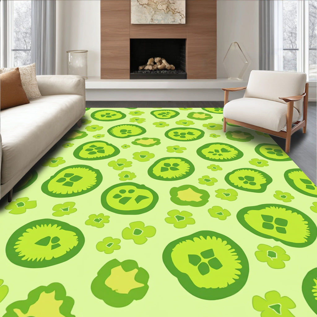 Lime Green Round Botanical Pattern Rug