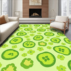 Lime Green Round Botanical Pattern Rug