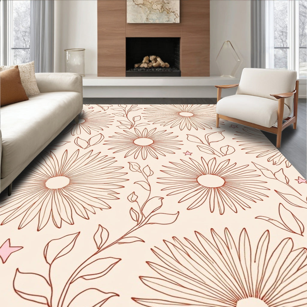 Charming Outline Floral And Star Pattern Rug