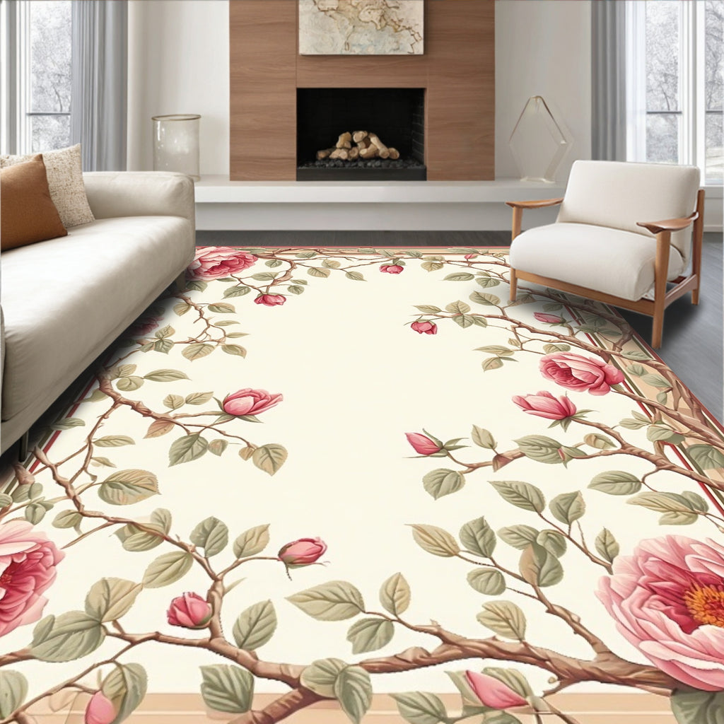 Vintage Rose Botanical Garden Design Rug