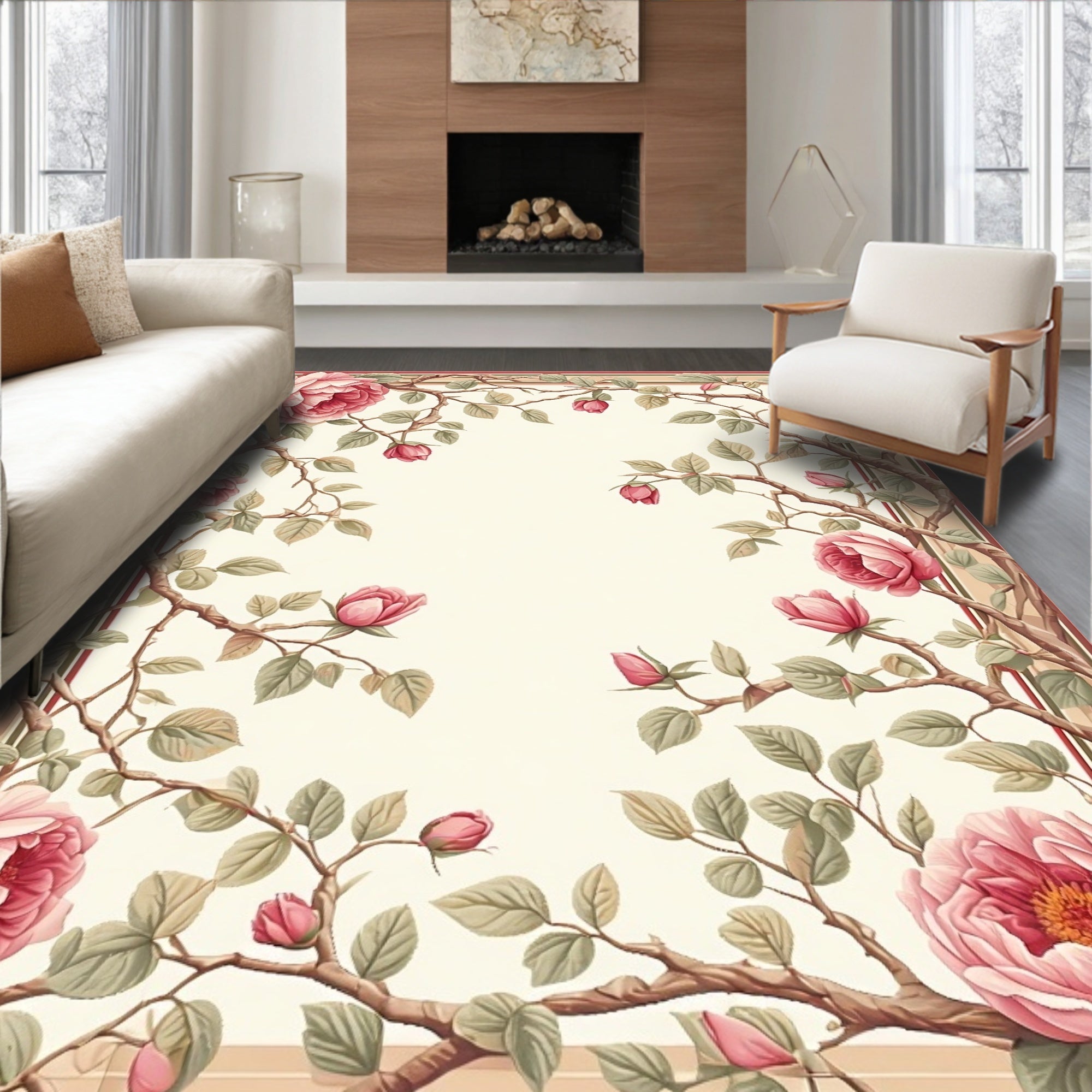 Vintage Rose Botanical Garden Design Rug
