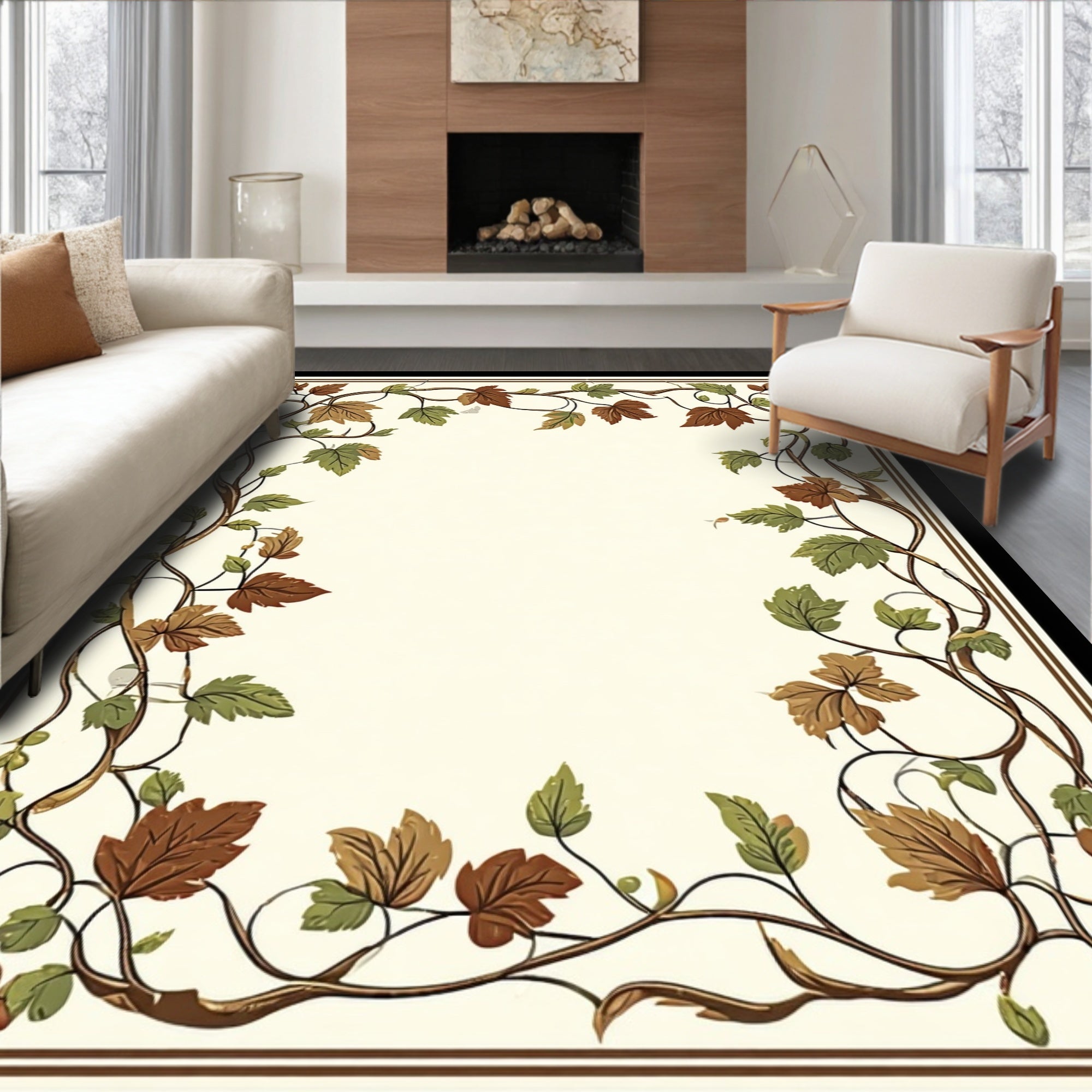 Vine Leaf Pattern Border Design Rug