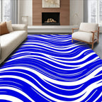 Bold Blue White Wave Pattern Rug