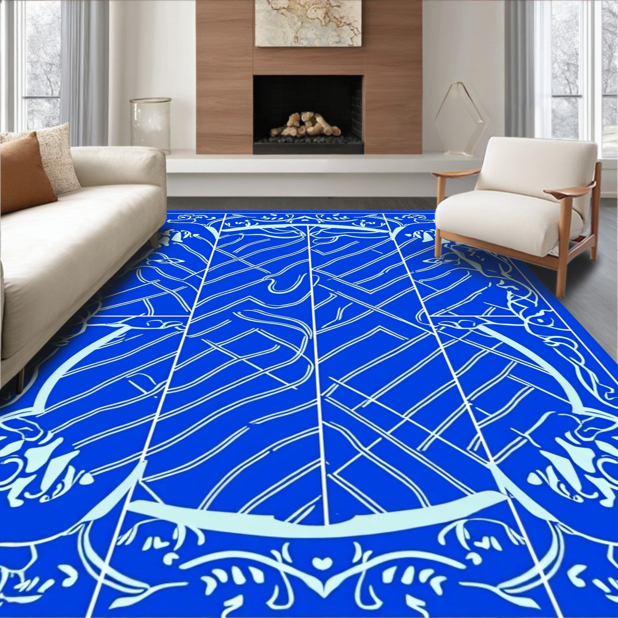 Art Nouveau Blue Figure Pattern Rug