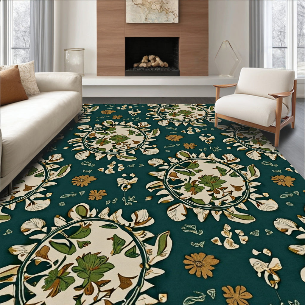 Emerald Floral Medallion Pattern Rug