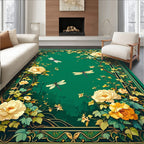 Green Floral Dragonflies Art Rug
